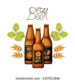 cold beer label with bottle and wheat