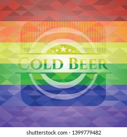 Cold Beer lgbt colors emblem. Vector Illustration. Mosaic.