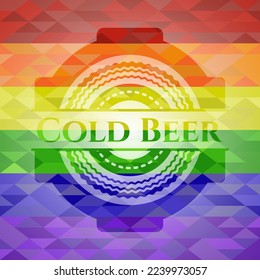 Cold Beer lgbt colors emblem. Vector Illustration. Mosaic. 