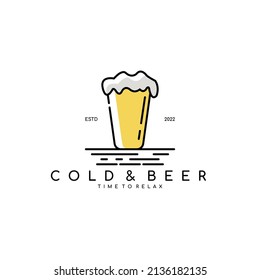 Cold And Beer Logo Design Inspiration. Line Art Beer Logo Template. Vector Illustration