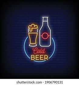 Cold Beer Logo Neon Signs Style Text Vector