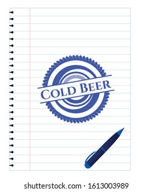 Cold Beer pen effect. Blue ink. Vector Illustration. Detailed.