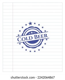 Cold Beer with pen strokes. Blue ink. Vector Illustration. Detailed. 
