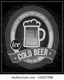 Cold Beer Poster - Chalkboard. Vector illustration.