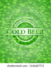 Cold Beer realistic green emblem. Mosaic background