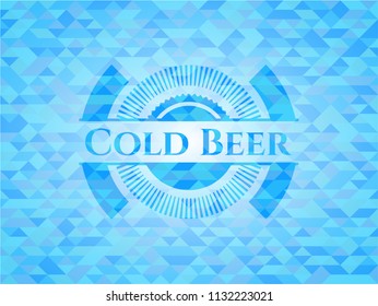 Cold Beer realistic sky blue emblem. Mosaic background