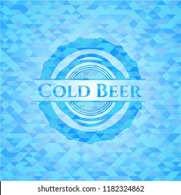 Cold Beer realistic sky blue emblem. Mosaic background