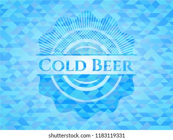 Cold Beer realistic sky blue emblem. Mosaic background