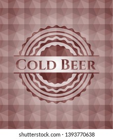 Cold Beer red seamless emblem with geometric pattern background.