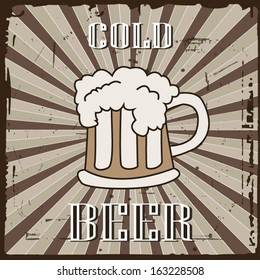 Cold beer retro brown poster concept illustration