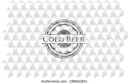 Cold Beer retro style grey emblem with geometric cube white background