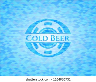 Cold Beer sky blue emblem with mosaic background
