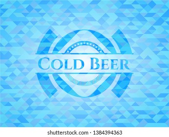 Cold Beer sky blue emblem. Mosaic background