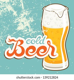 Cold Beer, vector illustration in old style