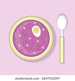 Cold beet soup. Vector Illustration for printing, backgrounds, covers and packaging. Image can be used for greeting cards, posters, stickers and textile. Isolated on background.
