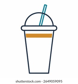 Cold beverage in a cup. Line art of cold drink.