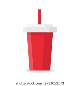 Una bebida fría en una taza de papel desechable con una tapa de plástico blanca y paja aislada sobre un fondo blanco