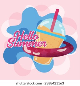 Cold beverage Hello summer poster Vector illustration