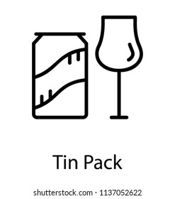 A cold beverage (soda) in a tin pack and glass,