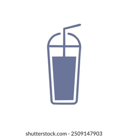 Cold beverage with straw. A simple line drawing of a refreshing drink with a straw in a disposable cup. Perfect for representing summer drinks, cafes, or refreshments.