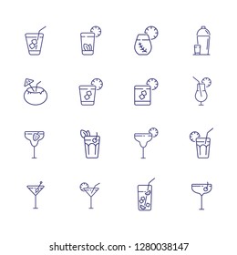Cold beverages line icon set. Cuba Libre, lemonade, ice tea. Drink concept. Can be used for topics like bar, cocktail menu, party