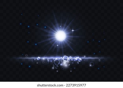 Cold blue galaxy glowing light effect illustration. Magic shiny silver dust line for banner design, luminous glares trail with sparkle glitter flare and shimmer glitz on dark black background
