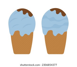 Cold blue ice cream in cups in flat style. Stickers icons or logo for the design of t-shirts, cups, postcards, notepads