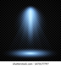 Cold blue lighting with spotlight. Scene illumination effects on a dark transparent background. Vector illustration