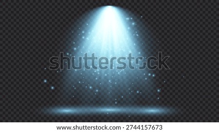 Cold blue lighting with spotlight. Scene illumination effects on a dark transparent background. Vector illustration