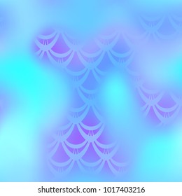 Cold blue mermaid skin vector seamless pattern. Winter iridescent background. Fish scale pattern. Fishscale pattern swatch. Holographic gradient. Mermaid skin seamless pattern. Mermaid tail texture