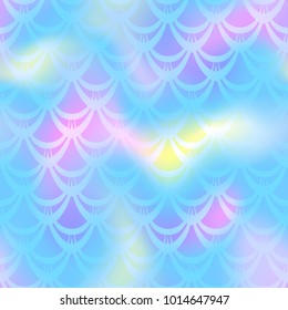Cold blue pink mermaid scale vector background. Candy iridescent background. Fish scale pattern. Seamless pattern swatch. Holographic gradient. Mermaid skin seamless pattern. Blurry color texture