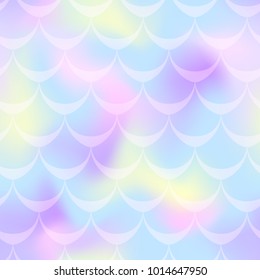 Cold blue yellow mermaid scale vector background. Pastel iridescent background. Fish scale pattern. Seamless pattern swatch. Holographic gradient. Mermaid skin seamless pattern. Blurry color texture