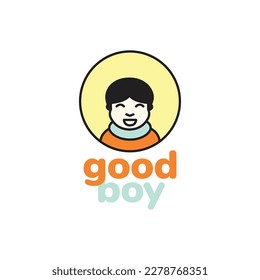 cold boy shawl smile happy cute mascot cartoon circle modern logo design vector