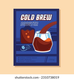 cold brew booster coffee label design flat style illustration parody lubricant product.