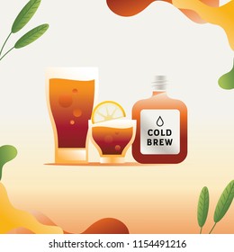cold brew coffee flat style vector illustration with leaf element
