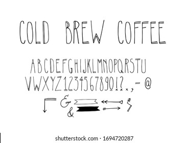 Café de Cold Brew. Fuente decorativa dibujada a mano. Arte de línea fina. 