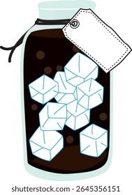 Cold Brew Coffee with Ice in Glass Jar | Hand Drawn Cafe Drink Vector Illustration