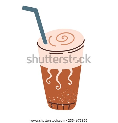 Cold brew coffee icon, vector illustration of iced coffee in glass, trendy drink for cozy autumn, latte to go, doodle for cafe menu, seasonal beverage, isolated colored clipart on white background