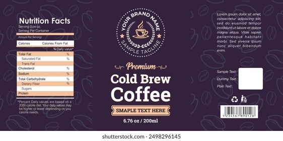 Cold brew Coffee Label Design, Coffee drink bottle label design with layout, Minimalist Cold Brew Coffee label print ready editable template download