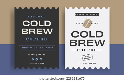 Cold brew coffee labels vintage packaging design. Retro package product with Coffee bean. Vector