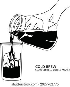 Cold Brew Coffee. Coffee Maker Hand Draw. Vector, Illustration. 