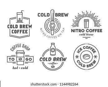 Cold brew coffee and nitro coffee badges. Vector line art logos for cafe of coffee shop. svg