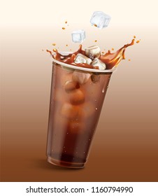 Cold Brew Coffee In Take Out Cup With Ice Cubes, 3d Illustration