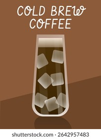 Cold brew coffee vector with ice cubes on dark brown background. Great for coffee-related or modern drink themes.