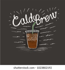 cold brew and a cup of coffee in style lettering on black background