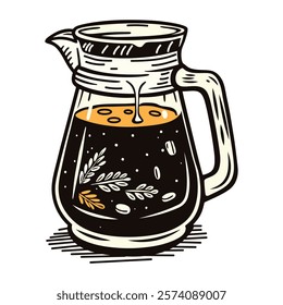 Cold brew in a jug icon in vintage style