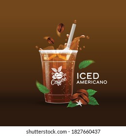 Cold brewed coffee takeaway cup vector illustration, Iced americano