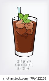 cold brewed mint chocolate ice coffee vector
