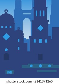 cold ccityscape, decorative illustration, architecture 