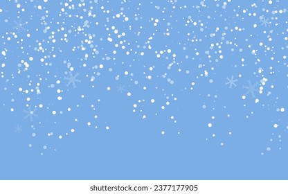 Cold Christmas and New Year background. Holiday magic. Winter snowfall on a blue background.  Vector illustration.